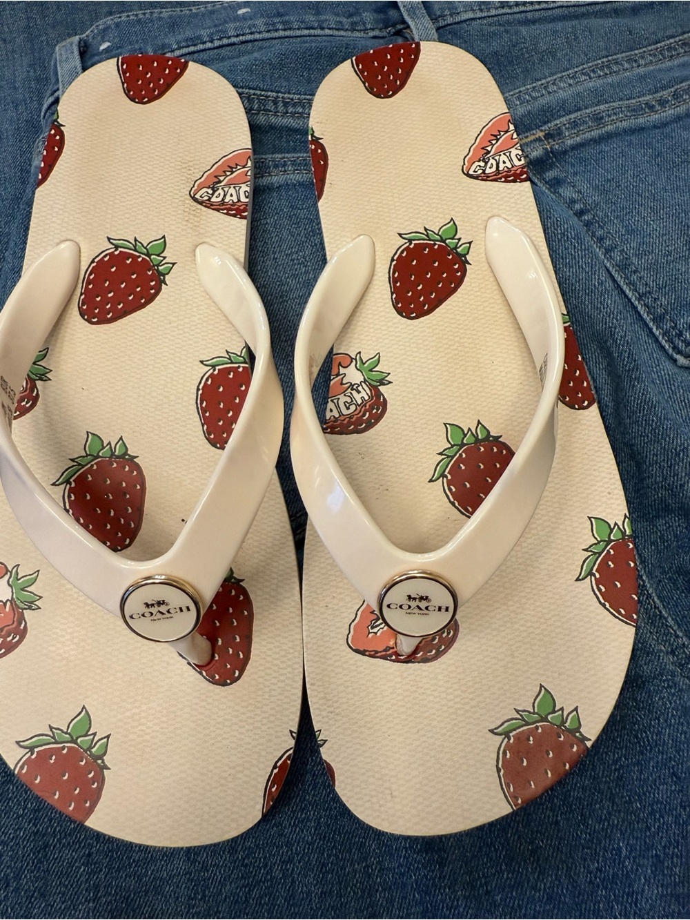 COACH Flip Flops with Red Strawberry Print